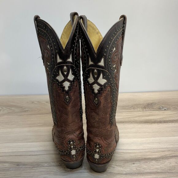 Corral G1042 Womens Studded Inlay 7M Brown Leather Inlay Snip Toe Western Boot - Picture 10 of 16